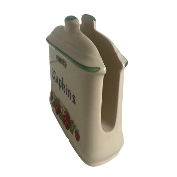 Vtg Ceramic Napkin Letter Holder Red Strawberries Green Trim FarmCore Desk Japan - Picture 2 of 6